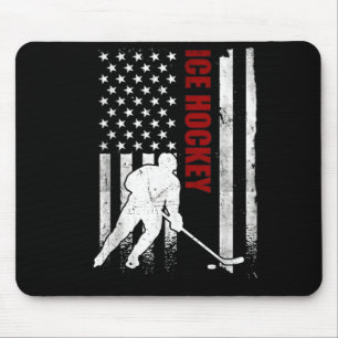 Ice Hockey Aamerican Flag Distressed Usa Patriotic Mouse Mat