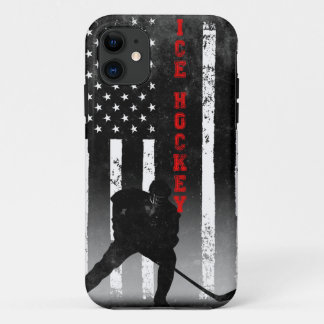 Ice Hockey American Flag Black iPhone 11 Case