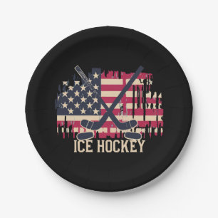 Ice Hockey - American Flag Paper Plate