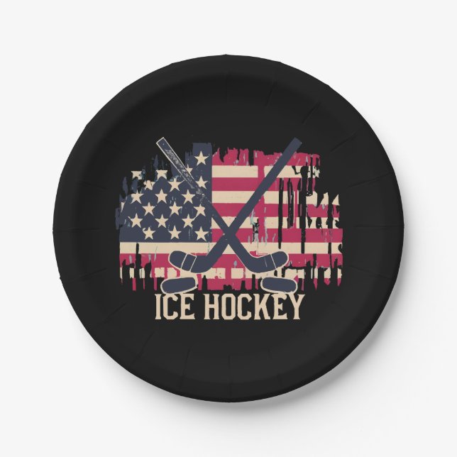 Ice Hockey - American Flag Paper Plate (Front)