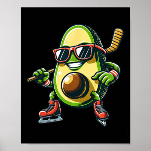Ice Hockey Avocado Skating Fun Shades  Poster