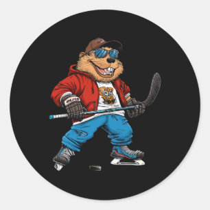 Ice Hockey Beaver Classic Round Sticker