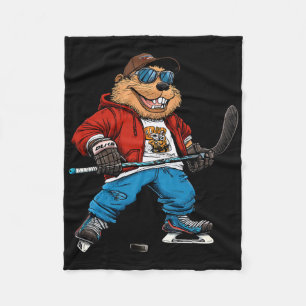 Ice Hockey Beaver Fleece Blanket