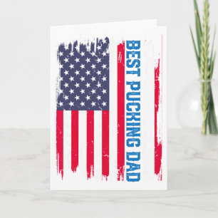 Ice Hockey Best Pucking Dad Usa American Flag Fath Card