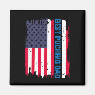 Ice Hockey Best Pucking Dad Usa American Flag Fath Magnet