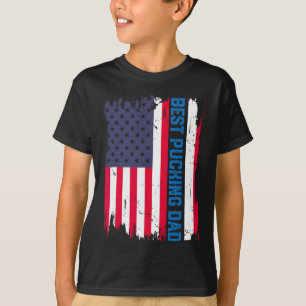 Ice Hockey Best Pucking Dad Usa American Flag Fath T-Shirt