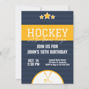 Ice Hockey Birthday Blue Yellow Stripe Invitation