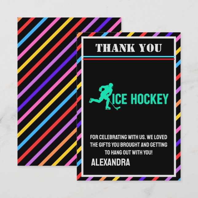 Ice Hockey Birthday Party, Ice Hockey Girl Player  Thank You Card (Front/Back)