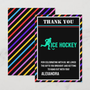 Ice Hockey Birthday Party, Ice Hockey Girl Player  Thank You Card