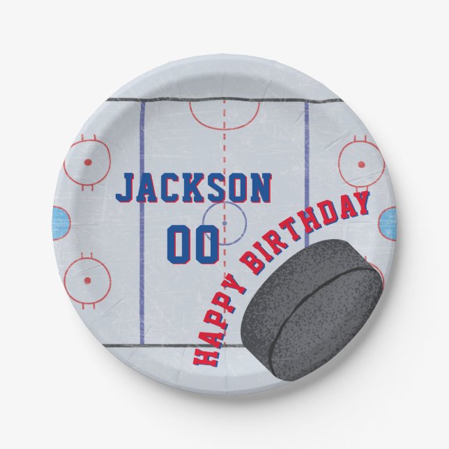 Ice Hockey Birthday Party Paper Plate (Front)