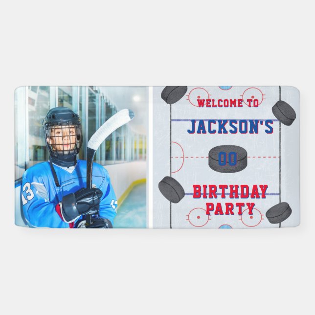 Ice Hockey Birthday Party Photo Banner (Horizontal)