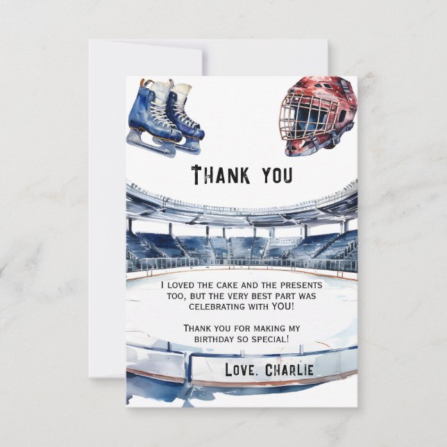 Ice Hockey Birthday Party  Thank You Card (Front)