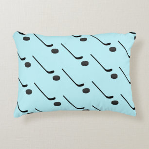 Ice Hockey Black Colour Sticks Puck Light Blue Decorative Cushion