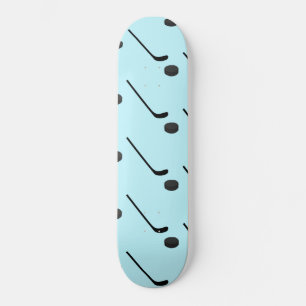 Ice Hockey Black Colour Sticks Puck Light Blue Skateboard