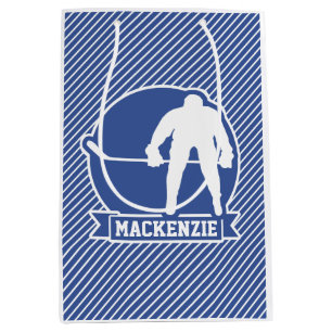 Ice Hockey, Blue & White Stripes, Sports Medium Gift Bag