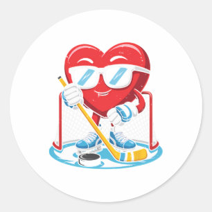Ice Hockey Boys Men Funny Hockey Heart Love Classic Round Sticker