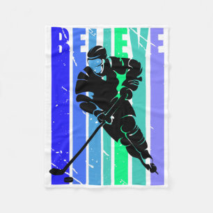 Ice Hockey Boys Retro Vintage Ice Hockey Player Co Fleece Blanket