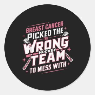 Ice Hockey Breast Cancer Awareness Month Pink Ribb Classic Round Sticker