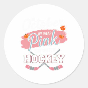 Ice Hockey Breast Cancer Awareness Month Pink Ribb Classic Round Sticker