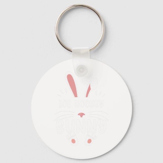 Ice Hockey Bunny Funny Matching Easter Bunny Egg H Key Ring (Front)