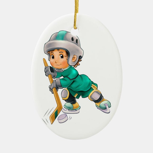 Ice Hockey Ceramic Tree Decoration (Front)