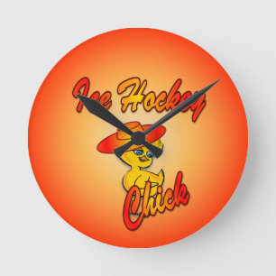 Ice Hockey Chick #5 Round Clock