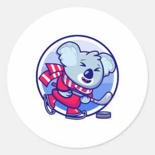 Ice Hockey Children's Koala I Funny Animals Sports Classic Round Sticker