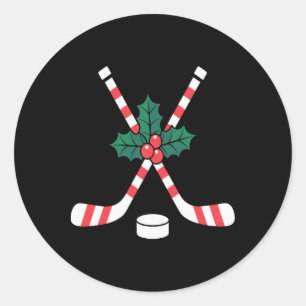 Ice Hockey Christmas Candy Cane Hockey Stick Xmas Classic Round Sticker