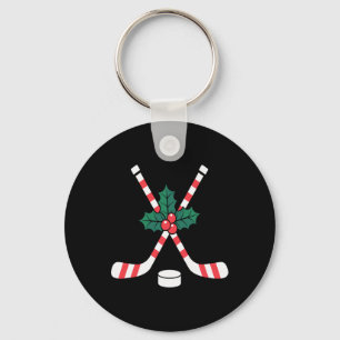 Ice Hockey Christmas Candy Cane Hockey Stick Xmas Key Ring