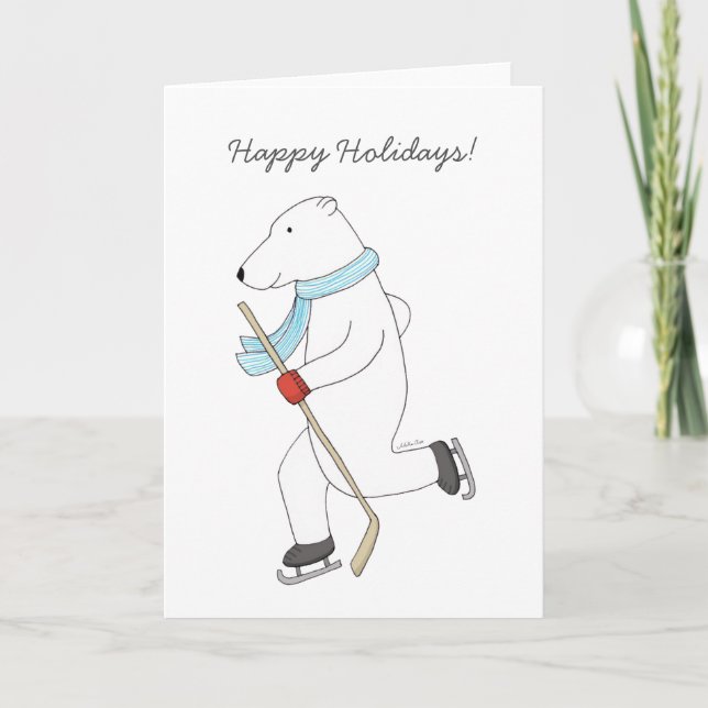 Ice Hockey Christmas Card Polar Bear Hockey Card (Front)