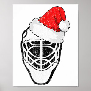 Ice Hockey Christmas Funny Goalie Santa Hat Hockey Poster