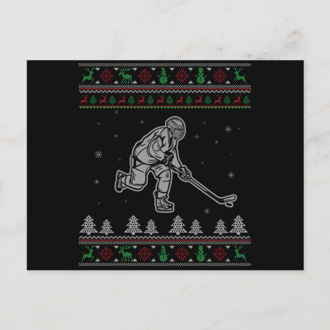 Ice Hockey Christmas Funny Ugly Christmas Sweater Postcard (Front)