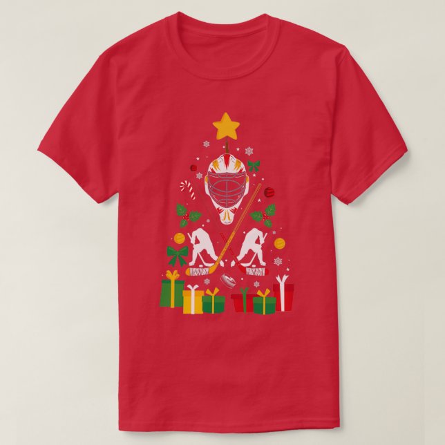 Ice Hockey Christmas Gift Funny ICe Hockey Tree Pu T-Shirt (Design Front)