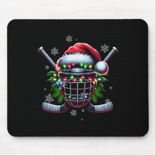 Ice Hockey Christmas Helmet Santa Hat Winter Sport Mouse Mat