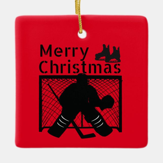 Ice hockey Christmas ornament - goalie red black (Front)