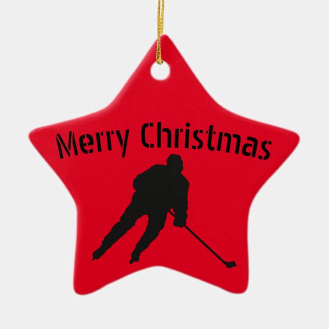 Ice hockey Christmas ornament - player red black (Front)