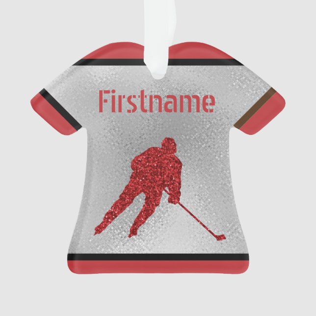 Ice hockey Christmas ornament - sparkle red jersey (Front)