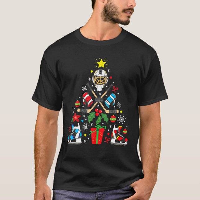 Ice Hockey Christmas Ornament Tree Boys Girls Teen T-Shirt (Front)