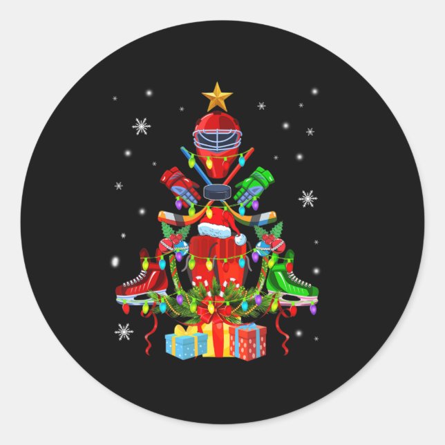 Ice Hockey Christmas Ornament Tree Fun Xmas Gift B Classic Round Sticker (Front)