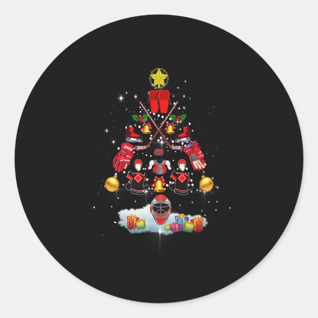 Ice Hockey Christmas Ornament Tree Funny Xmas Spor Classic Round Sticker (Front)