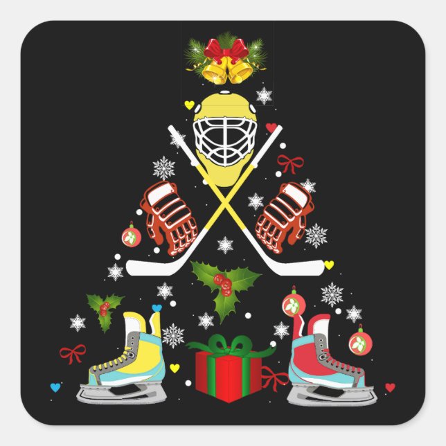 Ice Hockey Christmas Ornament Tree Funny Xmas Square Sticker (Front)