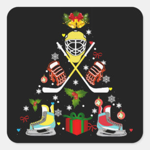 Ice Hockey Christmas Ornament Tree Funny Xmas Square Sticker