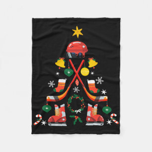 Ice Hockey Christmas Ornament Tree Ice Hockey Xmas Fleece Blanket
