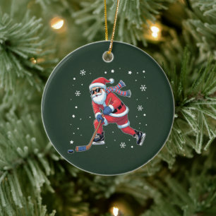 Ice Hockey Christmas Santa Playing Ice Sports Team Ceramic Tree Decoration