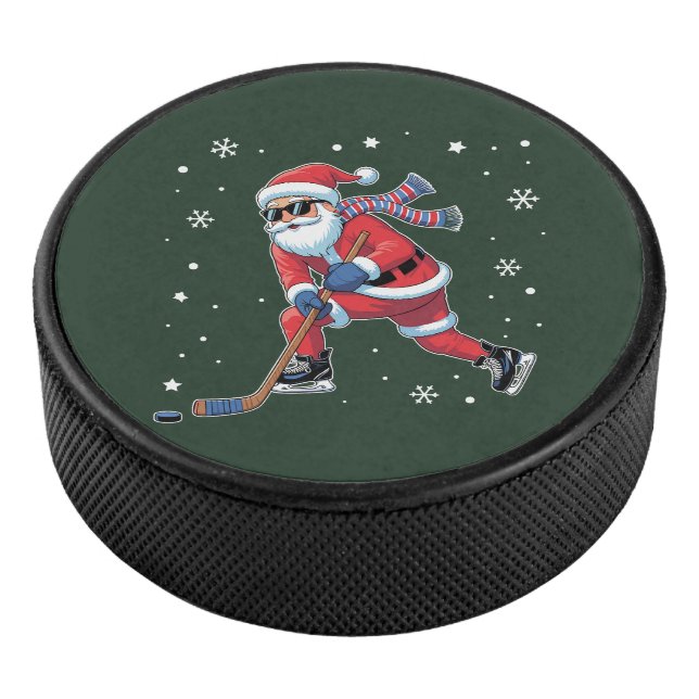 Ice Hockey Christmas Santa Playing Ice Sports Team Hockey Puck (3/4)