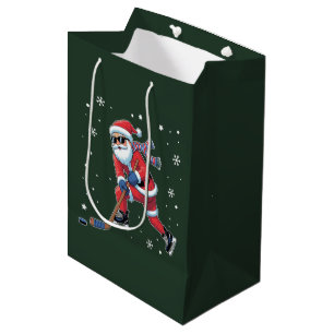Ice Hockey Christmas Santa Playing Ice Sports Team Medium Gift Bag
