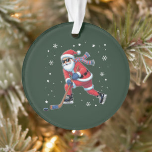 Ice Hockey Christmas Santa Playing Ice Sports Team Ornament