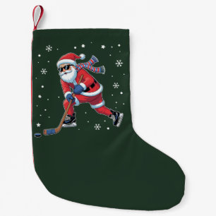 Ice Hockey Christmas Santa Playing Ice Sports Team Small Christmas Stocking