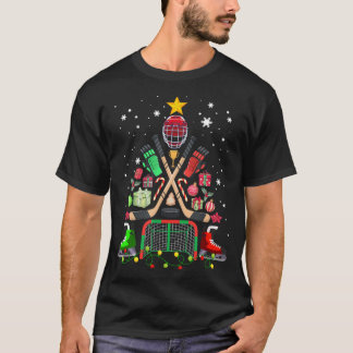 Ice Hockey Christmas Tree Funny Xmas Pajama Hockey T-Shirt