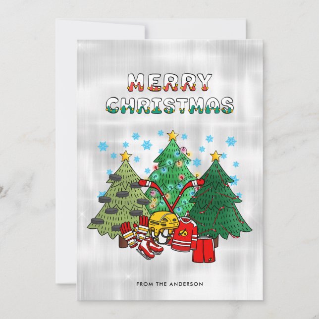 Ice Hockey Christmas Tree  Holiday Card (Front)